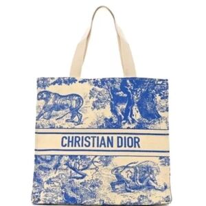 Christian Dior Straw Blue Tote Bag